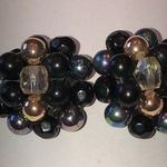 Vintage Cluster Bead Black Iridescent & Gold Beaded Antique Clip On Earrings Photo 0