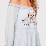 Free People  Sunbeams Embroidered Off The Shoulder Mini Dress Light‎ Blue S Photo 0