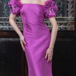 Badgley Mischka Mikado Mermaid Gown Off-Shoulder Pinwheel Flowers pink size 4 Photo 0