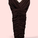 Stunnnig Y2K Tadashi Collection silk ruched chocolate brown deep v bodycon dress Size M Photo 0