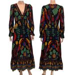 Farm Rio small Anthropologie Georgette plunge v neck maxi dress D2 2649 Black Photo 13
