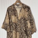 Jessica London 18Wβ Brown Animal Print Linen Blend Tunic Top Boho Safari Blouse Photo 1