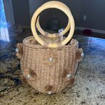 Haute Hippie  Brown Mini Bag w/ Woven Design & Bamboo Handles Photo 0