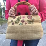 Liz Claiborne π Handbag, Embroidered, Raffia & Jute Photo 7