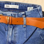 ZARA  High Waisted Wide Leg Denim Jeans Medium Wash Belted Size 0 Photo 4