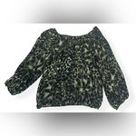 Vince Camuto  Off Shoulder Leopard Poet Sleeve Green Top Size Large Chic Business Photo 1