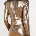Rotate Birger Christensen NWT Minnie Metallic Gold Lame Mini Dress Ruched Liquid Photo 1