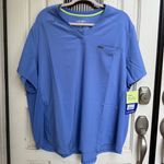 Landau Forward Curved Hem Tuck In V Neck Scrub Top Onward Journey Size 3XL Blue Size 3X Photo 0