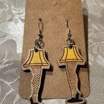 Handmade NWT The Christmas Story Painted Lamp Leg Holiday Wooden Earrings Photo 3