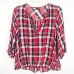 Rhapsody  I 3/4 Sleeve Plaid V-Neck Top Photo 0