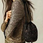 Free People NWOT Penny Beaded Pouch Bag Drawstring Black Gold Size OS Photo 0