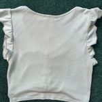 Teal Cropped Ruffle Sleeve Top Blue Photo 3