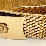 Vintage GARAY Gold Metal Fish Scale Expandable Belt Floral Buckle Stretchy Photo 1