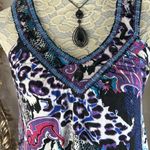 Joyous & Free Beaded Boho Tunic Tank Top M – Vibrant & Flowy 90 Lisa Frank Vibes Blue Size M Photo 1