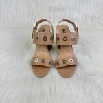 Women's AMS Sarah Silver Grommet Accent Slingback Block Heel Sandals Nude Size 9 Tan Photo 3