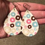 Handmade Faux Leather Donut Patterned Teardrop Earrings Photo 0