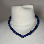 Natural Stone Lapis Lazuli Chip 18 in Vintage Necklace Silver Tone Barrel Clasp Blue Photo 0