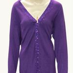 Detailed Purple Sequined Long Sleeve Acrylic 1990s Vintage Knit Cardigan Size M Photo 0