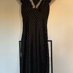 Elegant Black Polka Dot Dress with Lace Trim Size M Photo 0