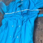 Vintage nylon long Blue rain Trench Coat size 10 Photo 13