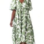 CROSBY by Mollie Burch Brawley Dress, Everglades Green/ White Leaf Print, Size S Photo 0