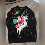 Tipsy Elves  SANTA UNICORN UGLY CHRISTMAS SWEATER BLACK RED GREEN SIZE L XL Photo 4