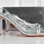 Azalea Wang Kaylin Silver Faux Vegan Leather Strappy Ankle Wrap Stiletto Heels Size 10 Photo 4