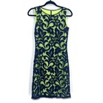 Elie Tahari Women's Sleeveless Lace Sheath Dress Navy Blue neon Green Size 0 Photo 1