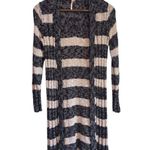 Free People Navy Blue Oatmeal Striped Free Spirit Open Front Duster Cardigan Photo 2