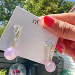 Noir gold tone reflective colorful purple pearl 925 steering silver earrings Photo 1