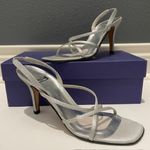 Stuart Weitzman  Strappy Silver Metallic Fabric Dress Heels Photo 2