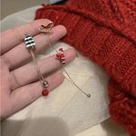 Santa Claus Threader Earrings Cute Retro‎ Asymmetrical Climbing Santa Claus Gold Photo 3