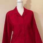 Chico's  Design Red Embroidered Long Sleeve Button Down Shirt Sz 2 Holiday Top Photo 1