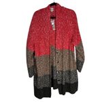 Nic+Zoe Colorblock Open Front Long Cardigan Sweater Red Brown Black 2X Photo 7