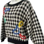 Vintage Black White Check Wide Stitch Rainbow Detail Crew Neck Sweater size S Photo 9