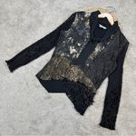 Alberto Makali  Women’s Mixed Print Textured Tie Neck Blouse Top Goth in Black XL Photo 1