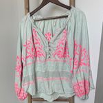 Free People  Neon Pink oversized Embroidered Blouse beautiful! Photo 0