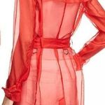Elie Tahari Natania Sheer Double Breasted Belted Trench Coat Red Women's L Photo 1