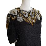 Laurence Kazar Black Beaded & Sequin Top | Silver & Gold Detail | Size M Photo 2