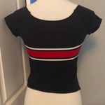 Brandy Melville Super cute Short Sleeve Navy Blue / Red Crop Top Photo 4