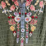 Johnny Was NWOT  Biya Embroidered Green Floral Beaded Tunic Shirt Blouse Sz S Photo 5