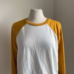 J.Crew Sweatshirt Womens Sz Medium Yellow White Raglan Sleeve Classic Crewneck Photo 2