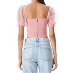 Alice + Olivia  Eliana Pink Sheer Sleeve Smocked Crop Top | XS Photo 1