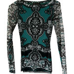 INC International Concepts Shirt Y2k XS Sheer Mesh Long Sleeve Going Out Top Green Photo 0