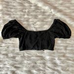Olivaceous Black Peasant Cropped Cut Out Smocked Off Shoulder Puff Sleeve Top Photo 6
