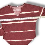First Love  By Lovelyn Womens Burgundy Striped V-Neck Pullover T-Shirt Sz Med Photo 5