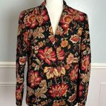 Talbots Women’s Sz 10 Black Orange Red Autumn Floral Button Jacket Blazer Coat Photo 0