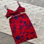 SheIn Red and blue flower side cut out spaghetti strap mini Bodycon fitted Sun dress Photo 4