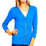 Zenana Outfitters 🆕 Womens XL Bright Blue Cardigan Snap Sweater V-Neck‎ Slim Fit Lightweight NEW Photo 1