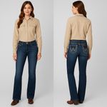 Wrangler Boot Cut Jeans Dark Wash Denim Embellished Pockets Size 7x36 Cowgirl Photo 1